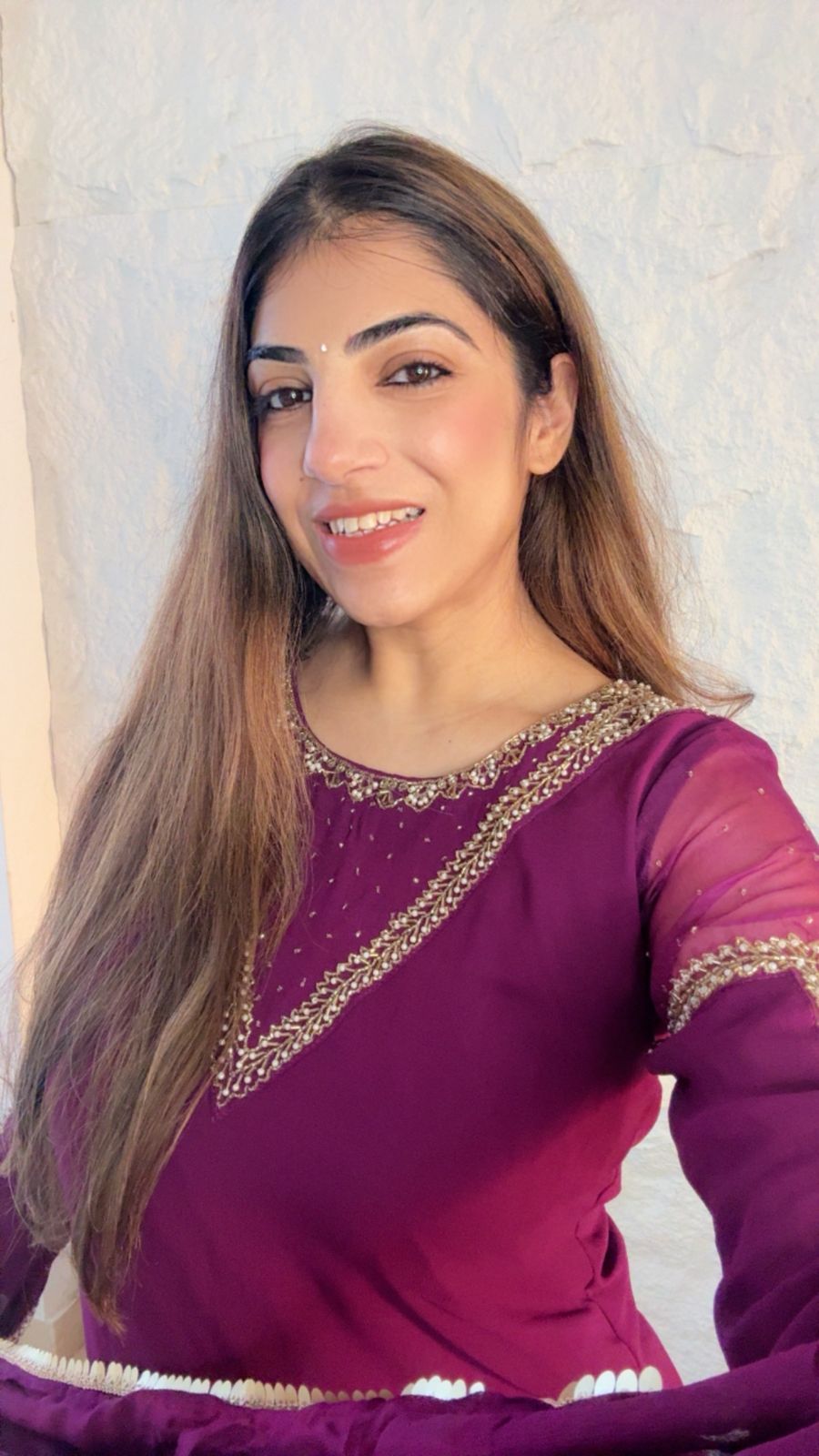 Pure viscose georgette, 3pc partywear suit- with neck line all over sleeves handwork