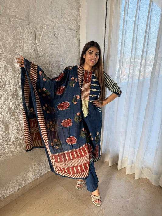 Cotton printed 3 pc suit with dupatta