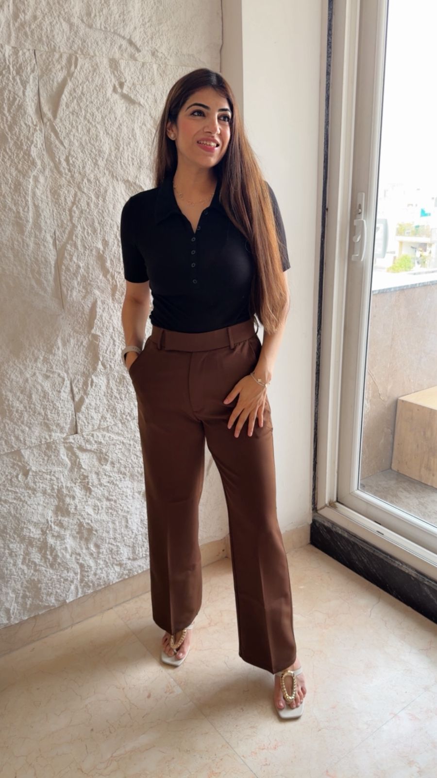 Korean stretchable wide leg trousers