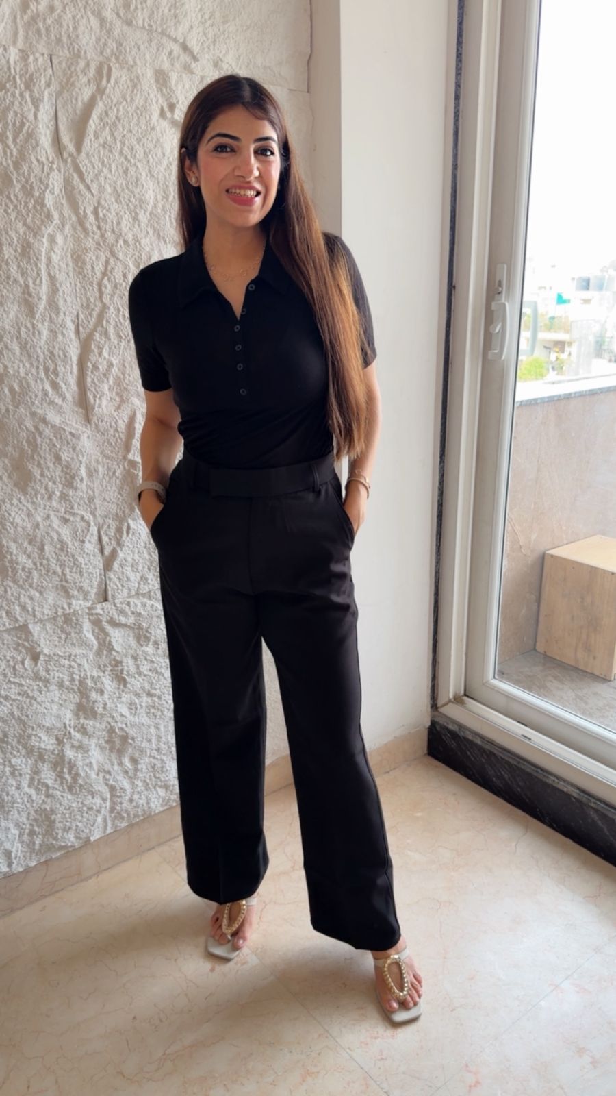 Korean stretchable wide leg trousers