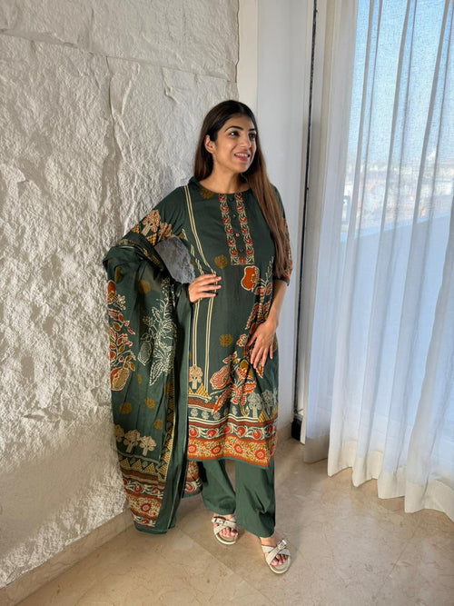 Cotton printed 3 pc suit with dupatta