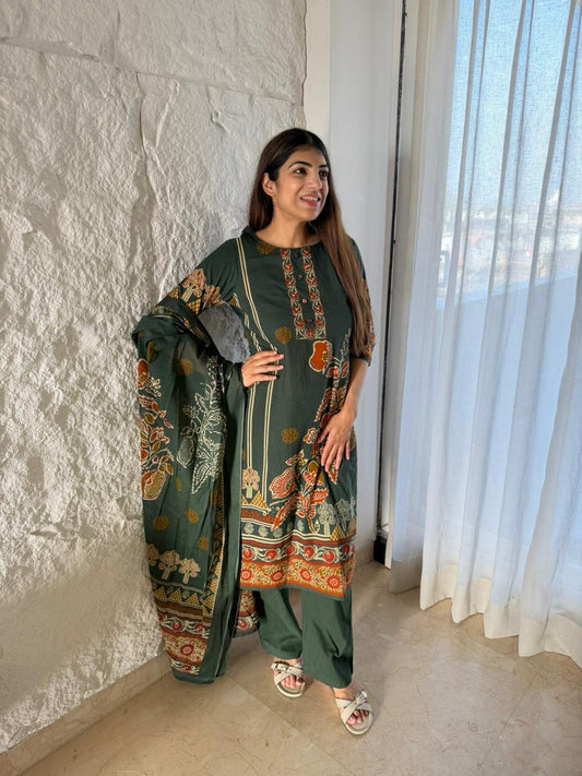 Cotton printed 3 pc suit with dupatta