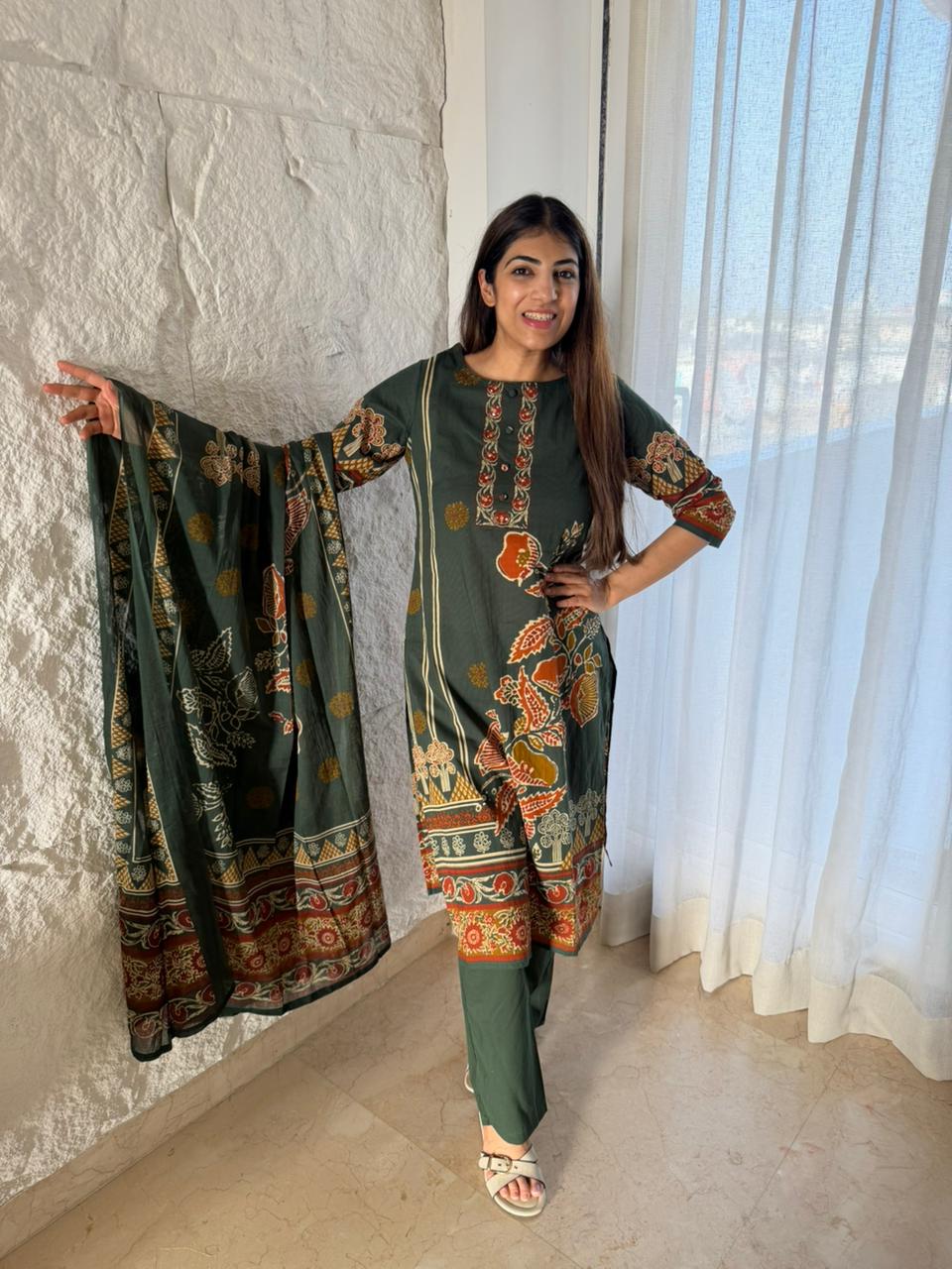 Cotton printed 3 pc suit with dupatta