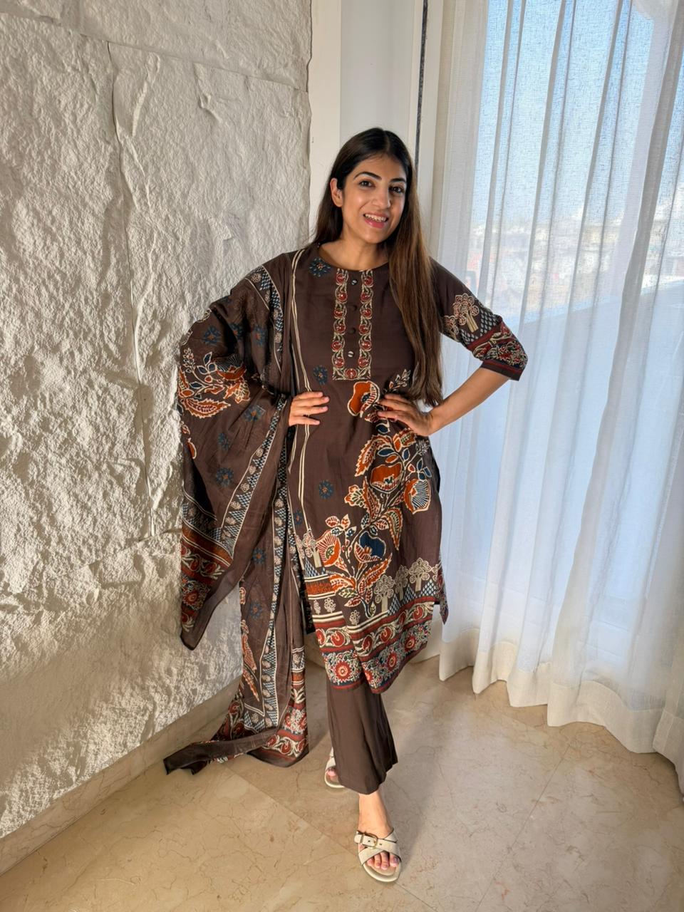 Cotton printed 3 pc suit with dupatta