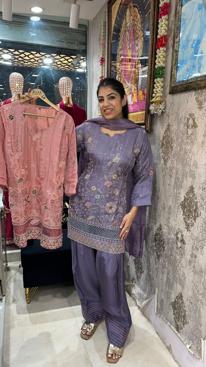 Imported crepe, 3pc, set with farshi salwar all kardana work
