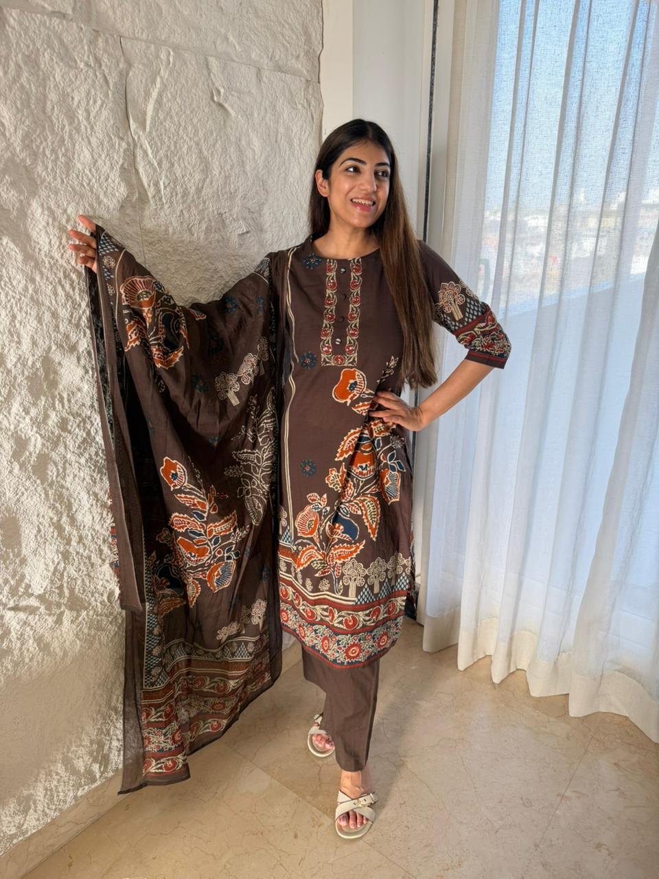 Cotton printed 3 pc suit with dupatta