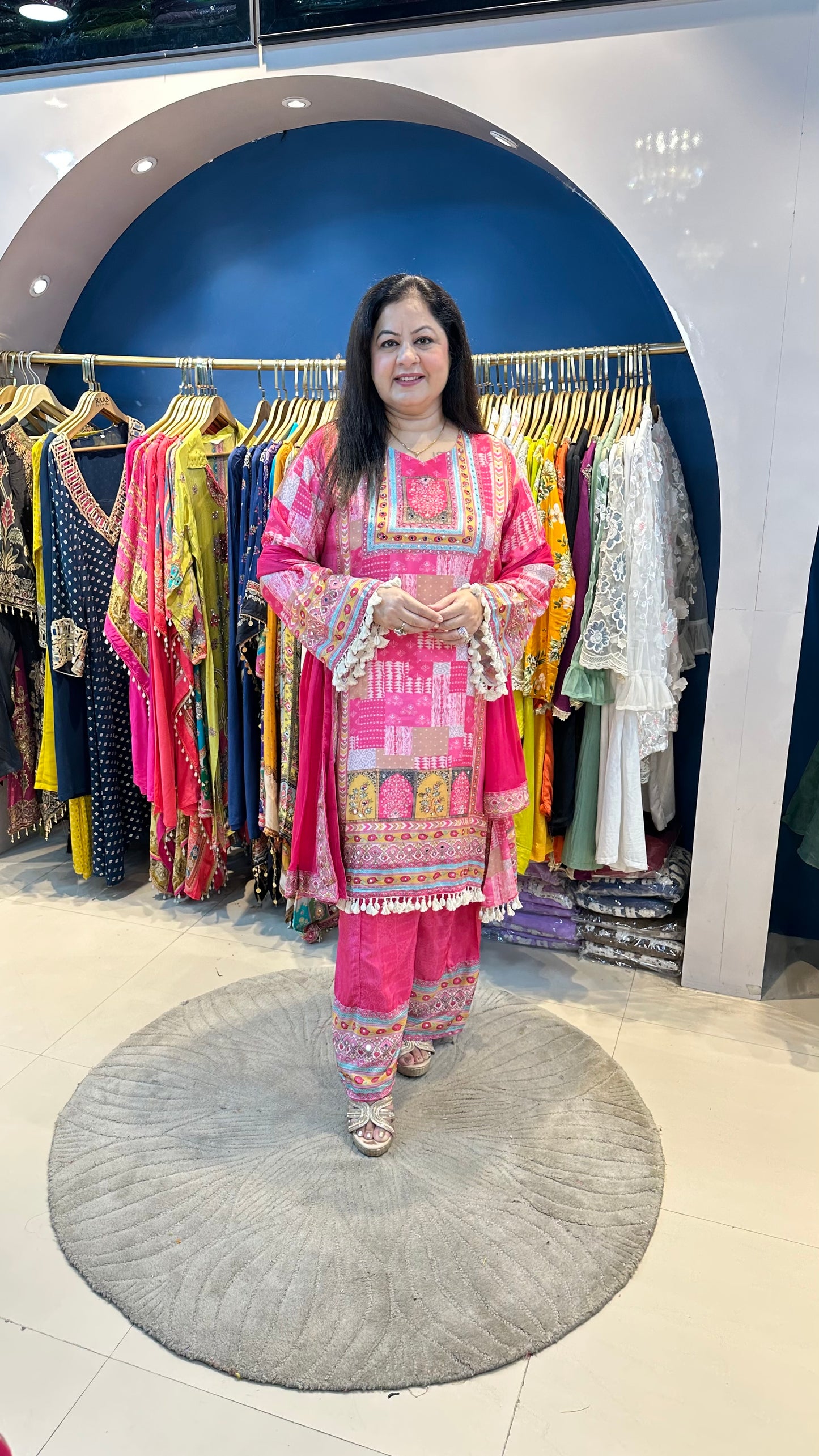 Digital crepe 3 pc set with bell sleeves