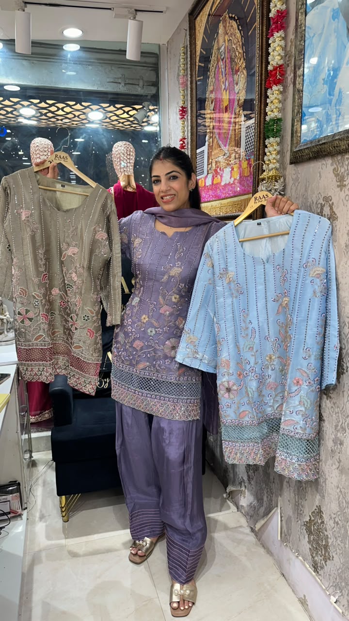 Imported crepe, 3pc, set with farshi salwar all kardana work