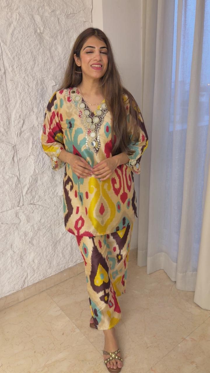 Ikkad print pure coton silk with mirror work