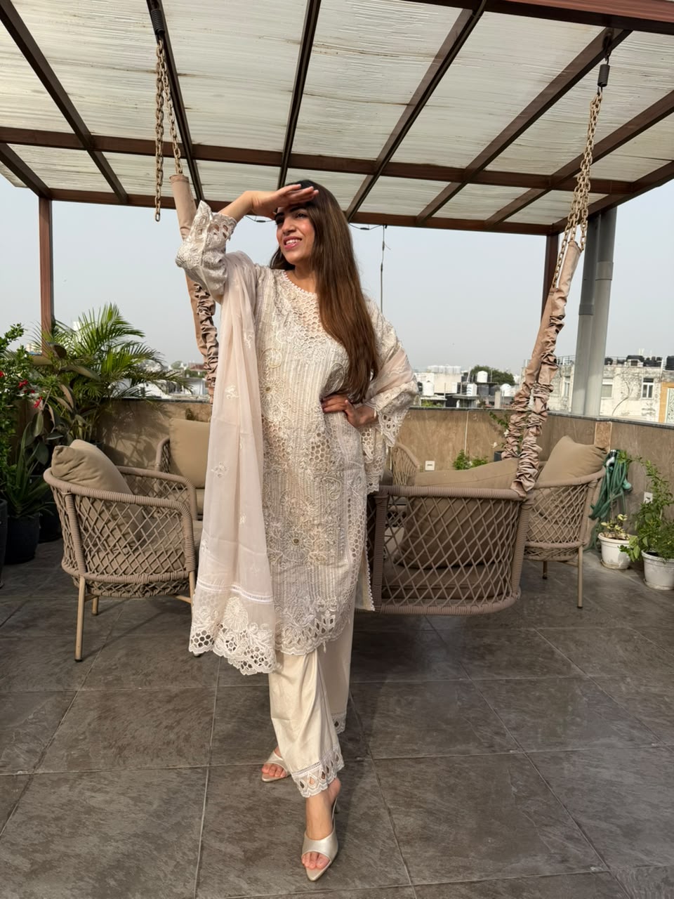 Imported fabric partywear Pakistani suit with all handwork & cutwork with dupatta