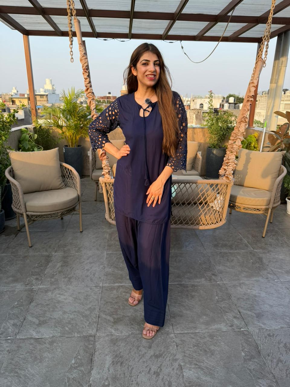 Cotton farshi 2 pc co-ord with schiffli sleeves
