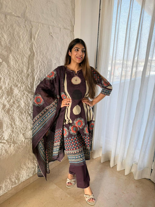 Cotton printed 3 pc suit with dupatta