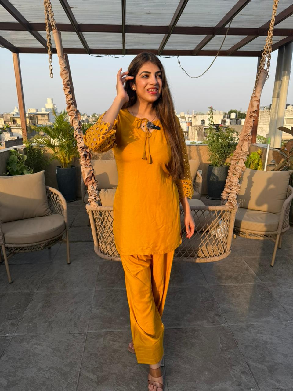 Cotton farshi 2 pc co-ord with schiffli sleeves