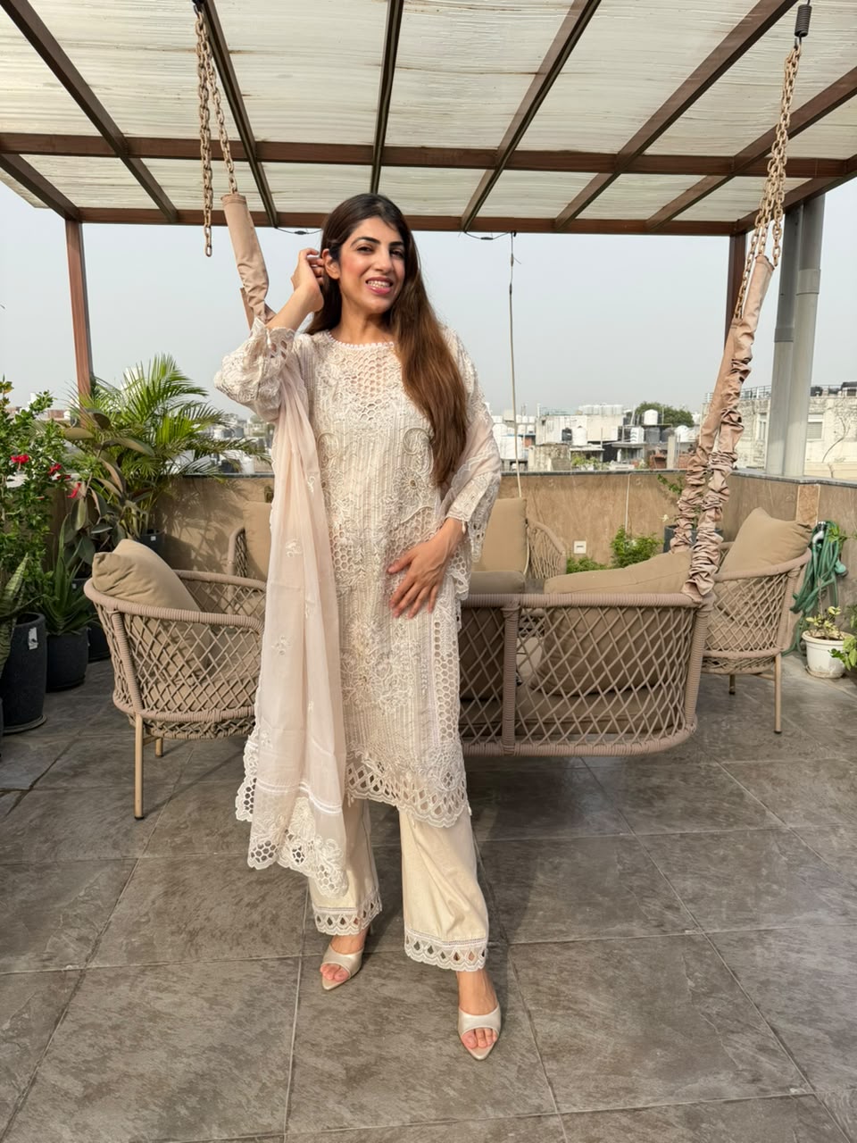 Imported fabric partywear Pakistani suit with all handwork & cutwork with dupatta