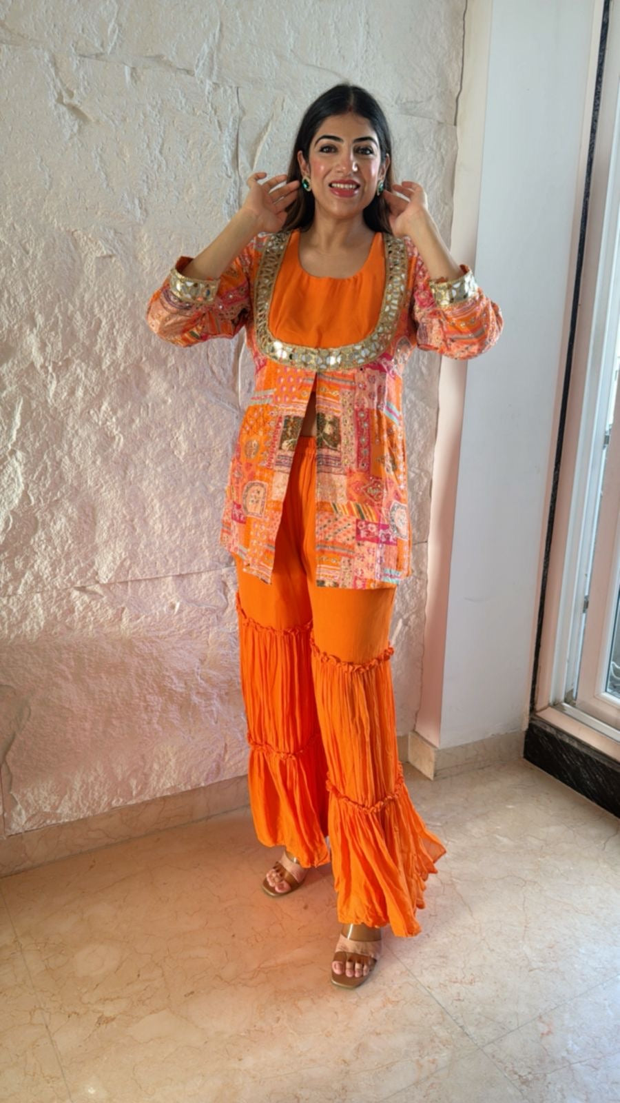 3pc pure georgette sharara nd inner with organza shirt