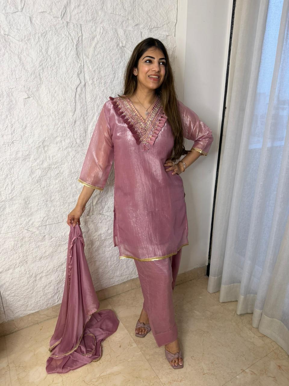 Glass tissue 3pc set with farshi salwar