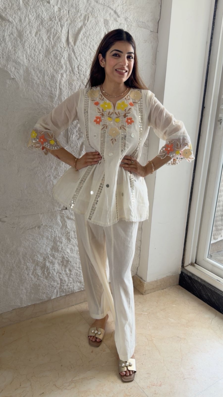 Mul cotton  peplum  set with  embroidery & dupatta