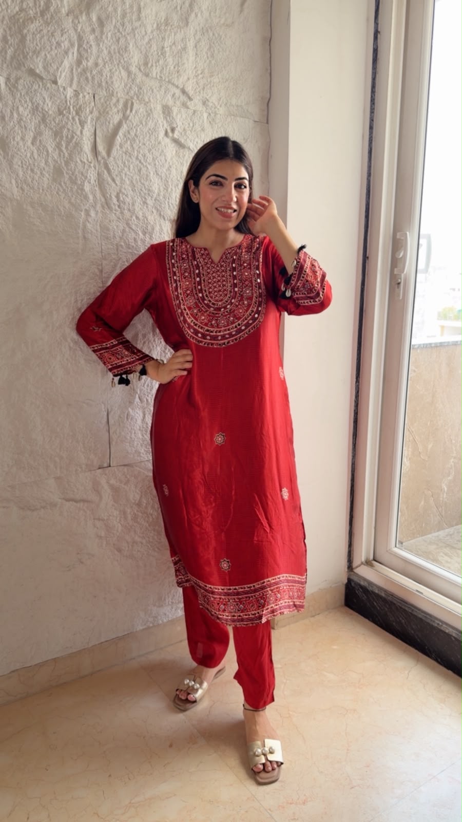 Muslin  crepe long co-ord 2pc set-inside pure cotton lining