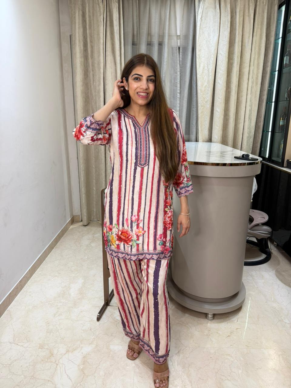 Pure cotton muslin digital print 2pc, co-ord set with cotton lining