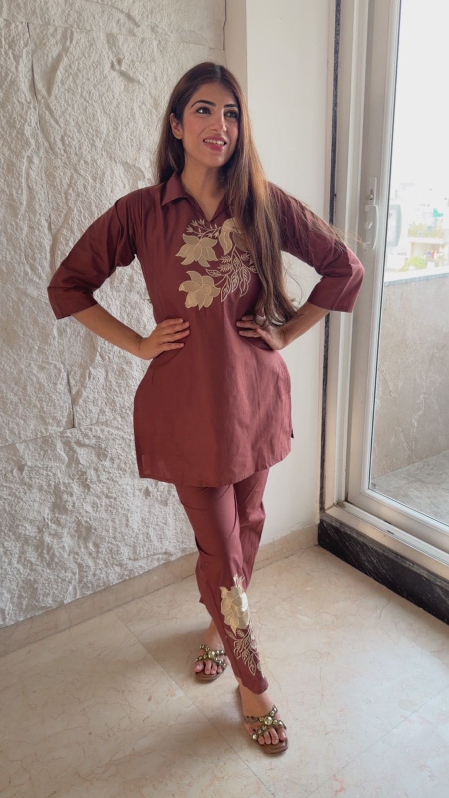 Cotton 2 pc co-ord set with embroidery
