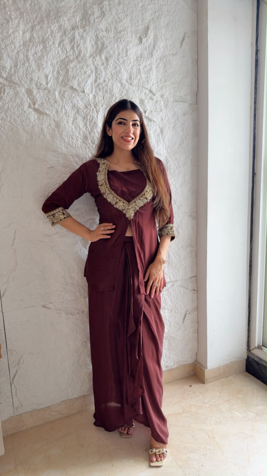Crepe 3pc, indo-western with separate-inner with drep skit