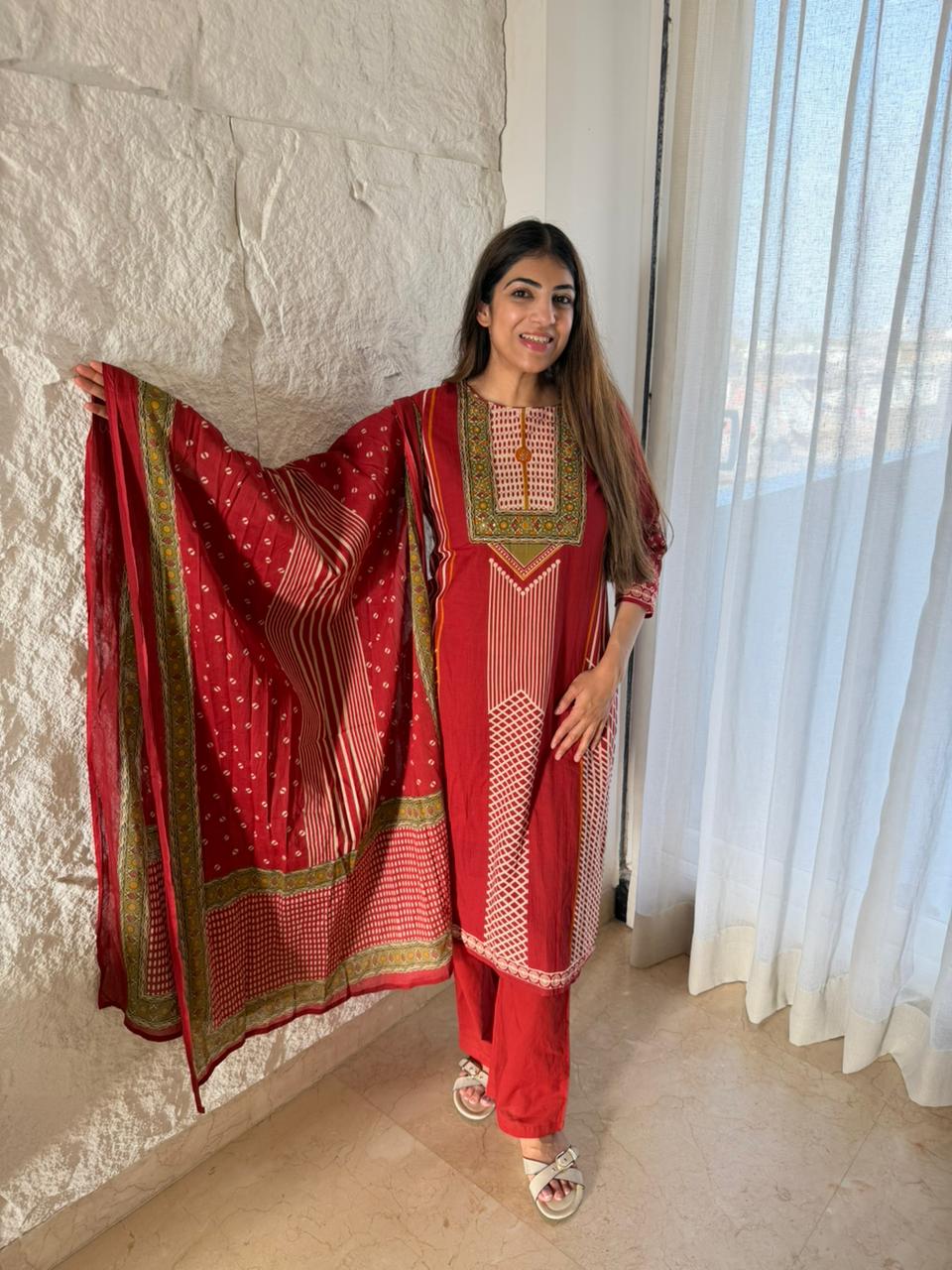 Cotton printed 3 pc suit with dupatta