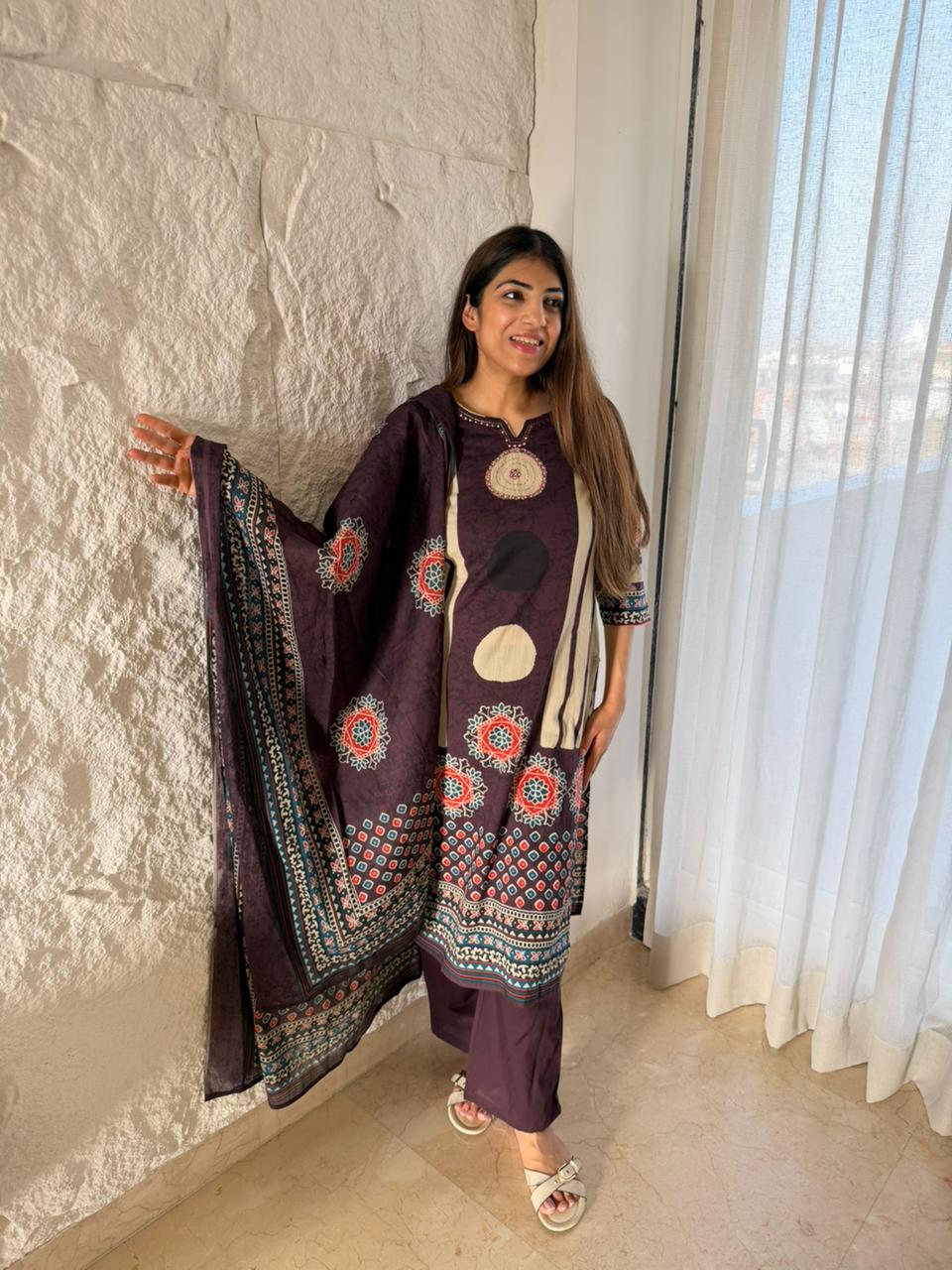 Cotton printed 3 pc suit with dupatta