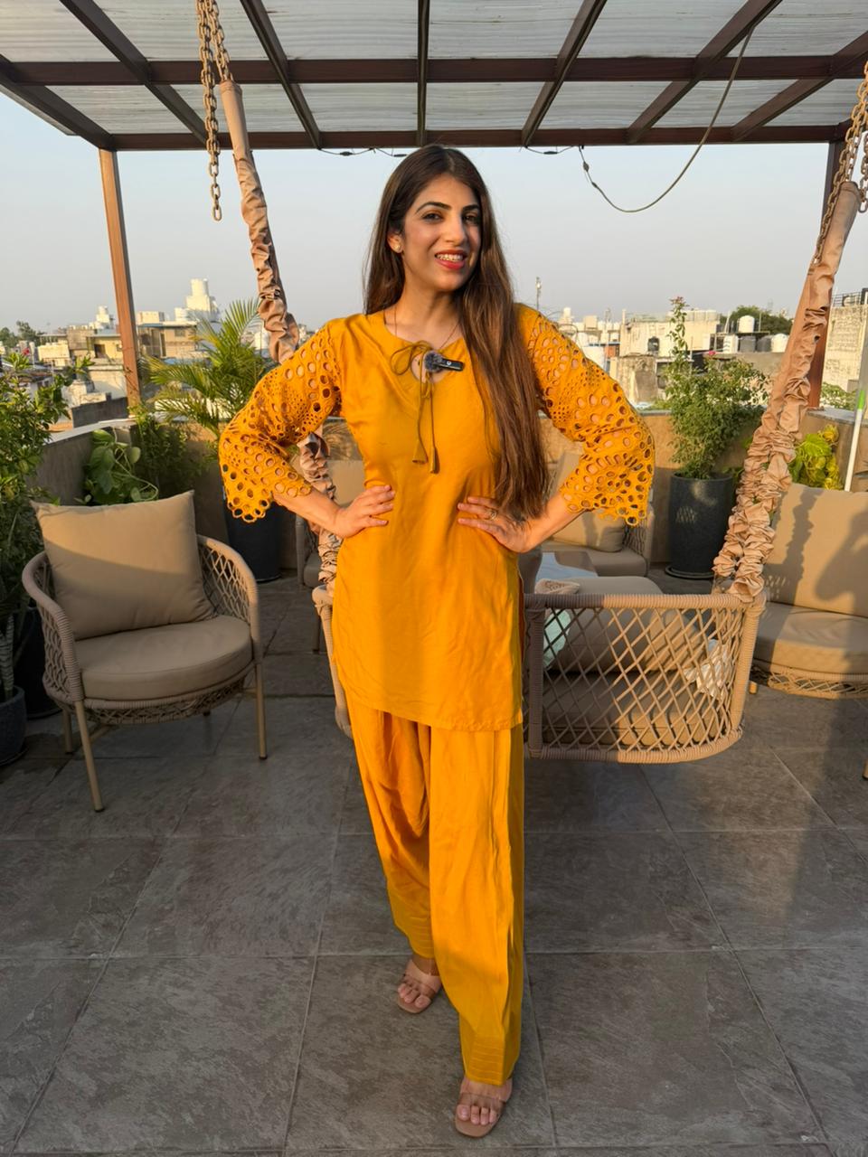 Cotton farshi 2 pc co-ord with schiffli sleeves