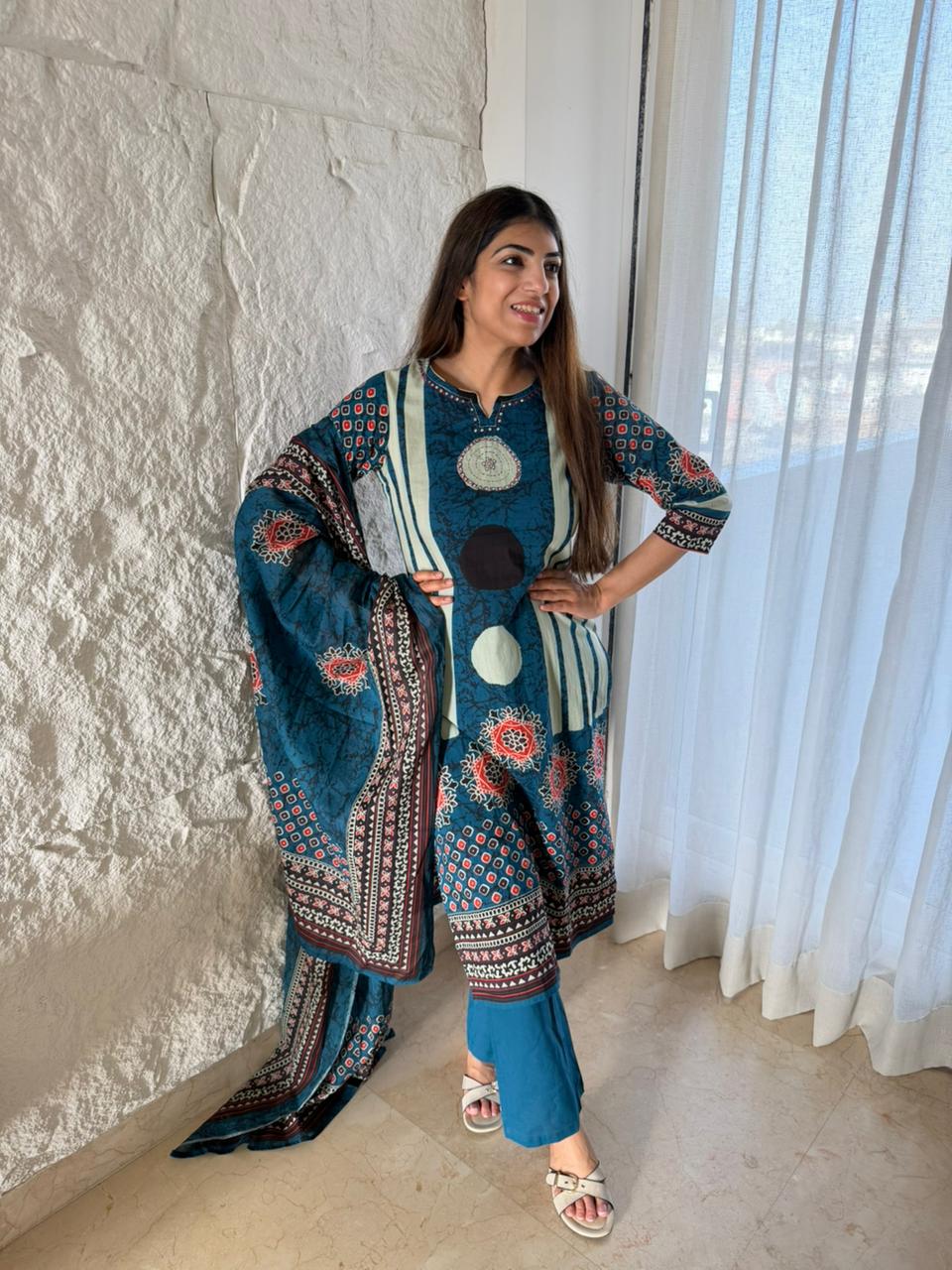 Cotton printed 3 pc suit with dupatta