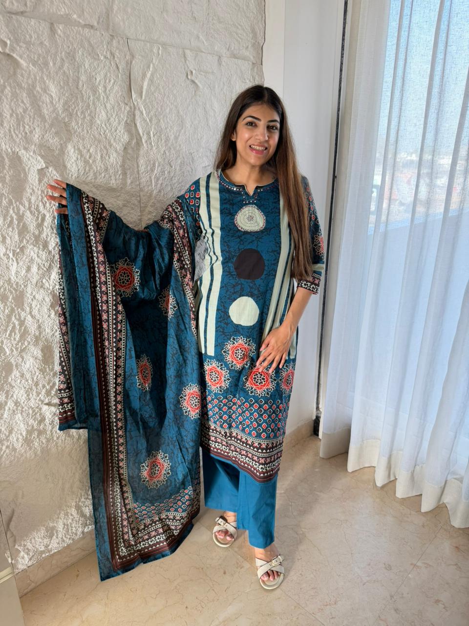 Cotton printed 3 pc suit with dupatta