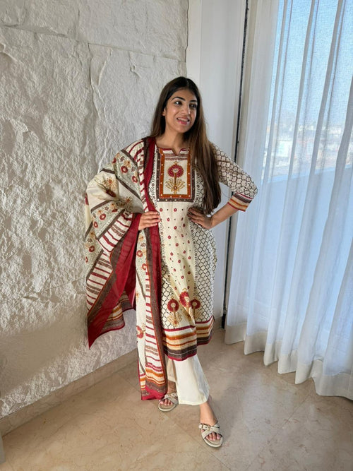 Cotton printed 3 pc suit with dupatta