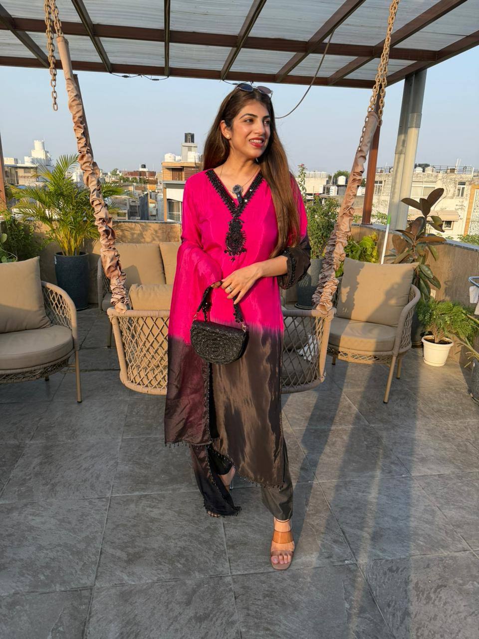 Pure crepe ombre 3 pc suit with complete handwork
