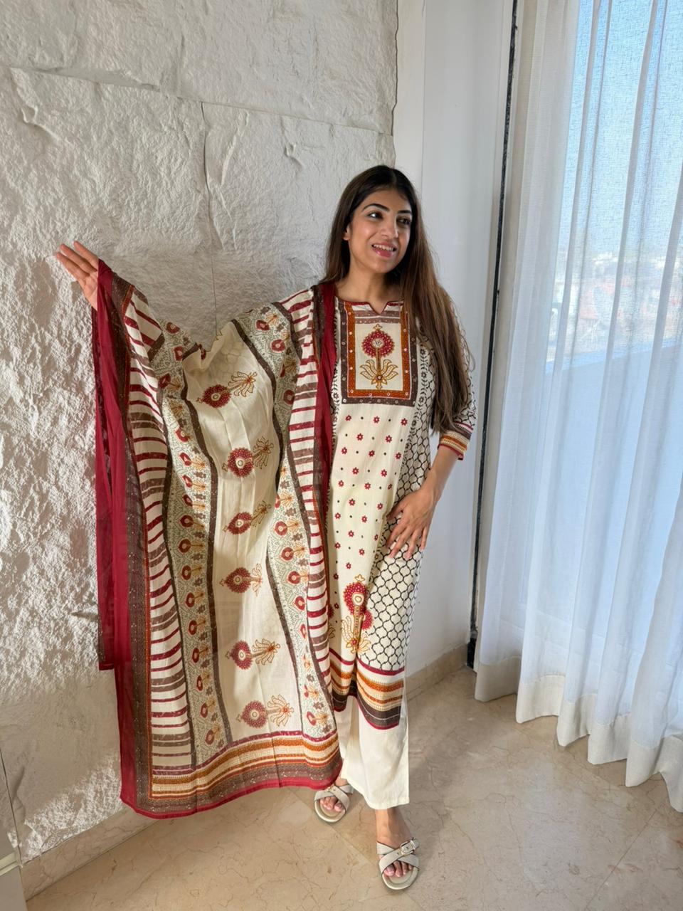 Cotton printed 3 pc suit with dupatta