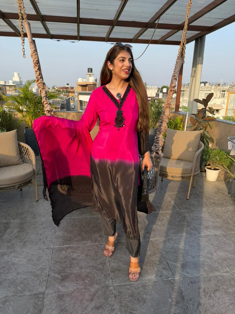 Pure crepe ombre 3 pc suit with complete handwork