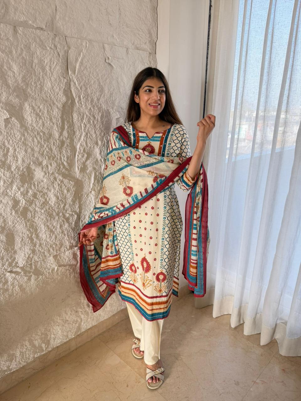 Cotton printed 3 pc suit with dupatta