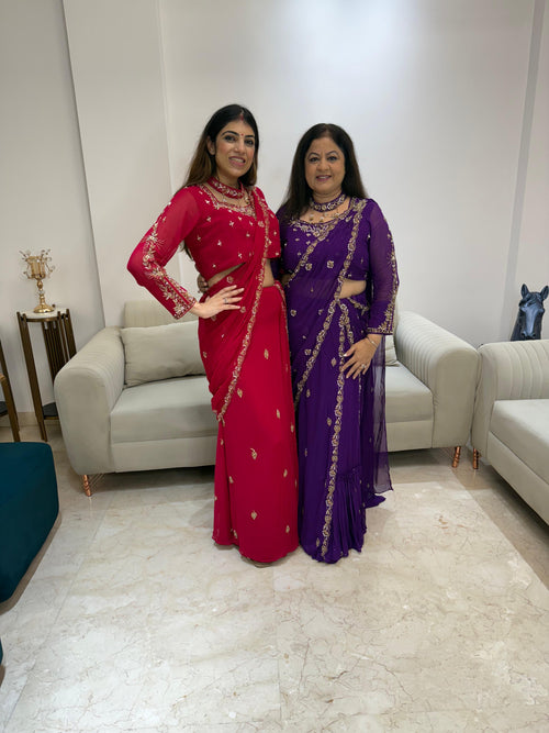 Viscose georgette Drap sarees full handwork skirt with detachable dupatta