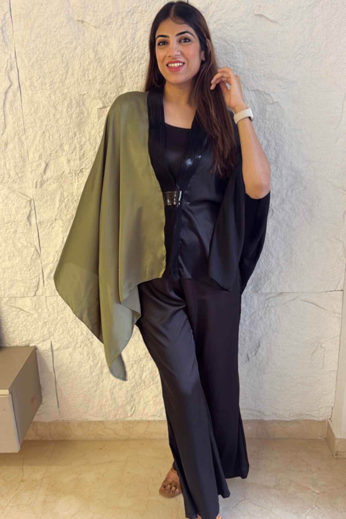3pc Satin Indo-western Set With Inner Bust Air