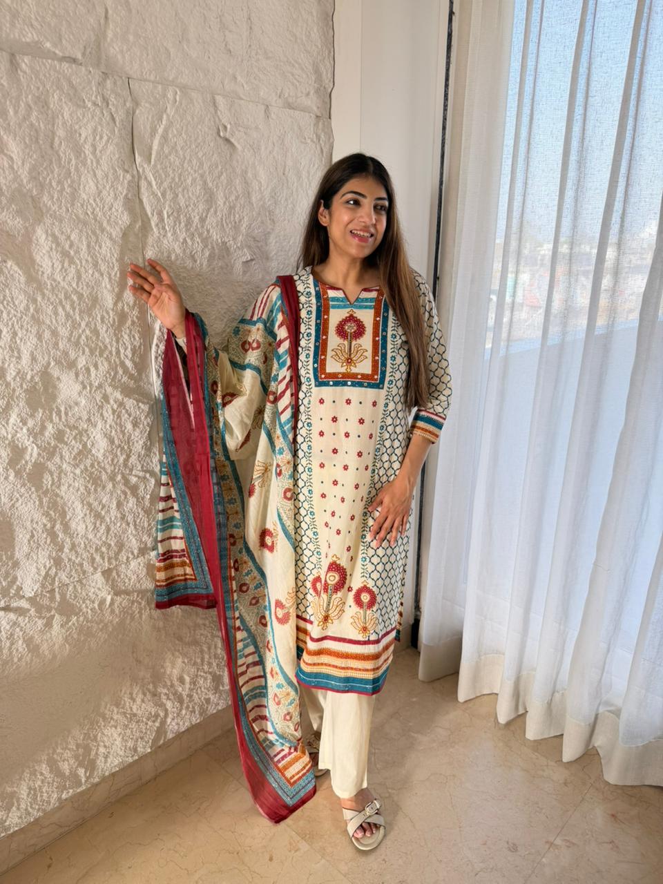 Cotton printed 3 pc suit with dupatta