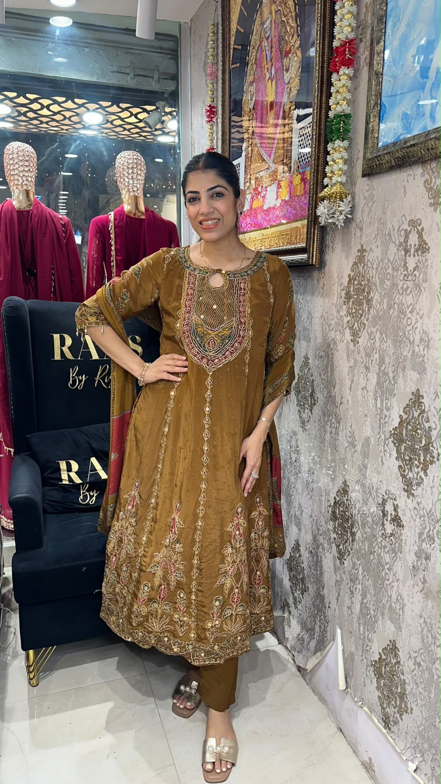 Purely crepe, embroidery anarkali set with pants & dupatta