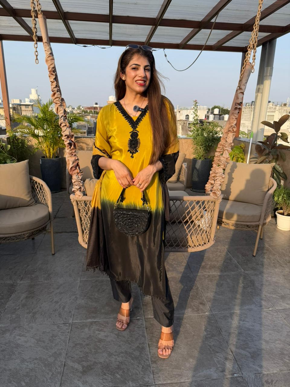 Pure crepe ombre 3 pc suit with complete handwork