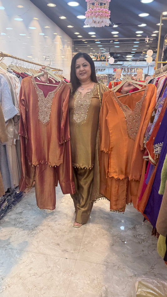 Simmar tissue 3pc partywear suit with farshi salwar