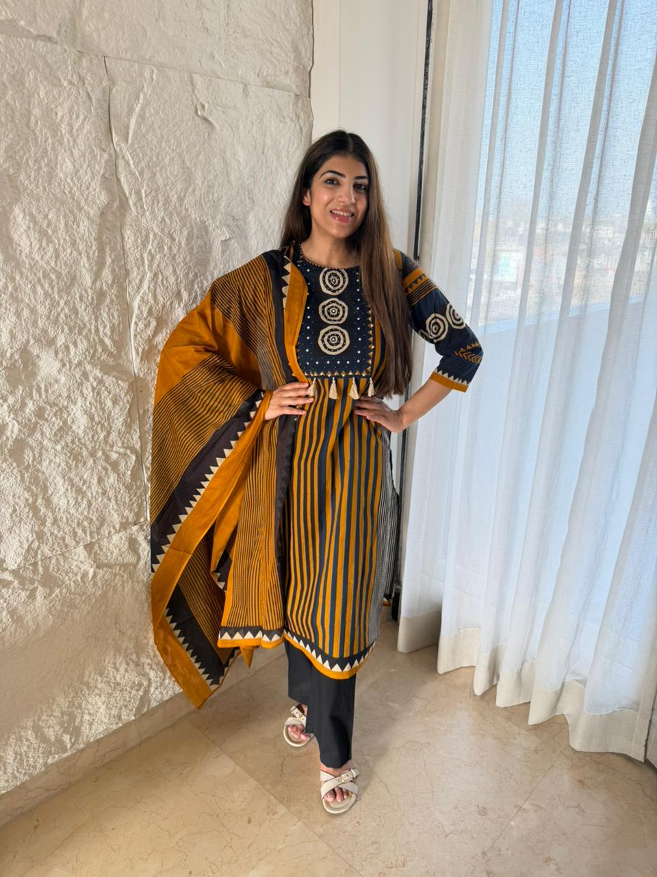 Cotton printed 3 pc suit with dupatta