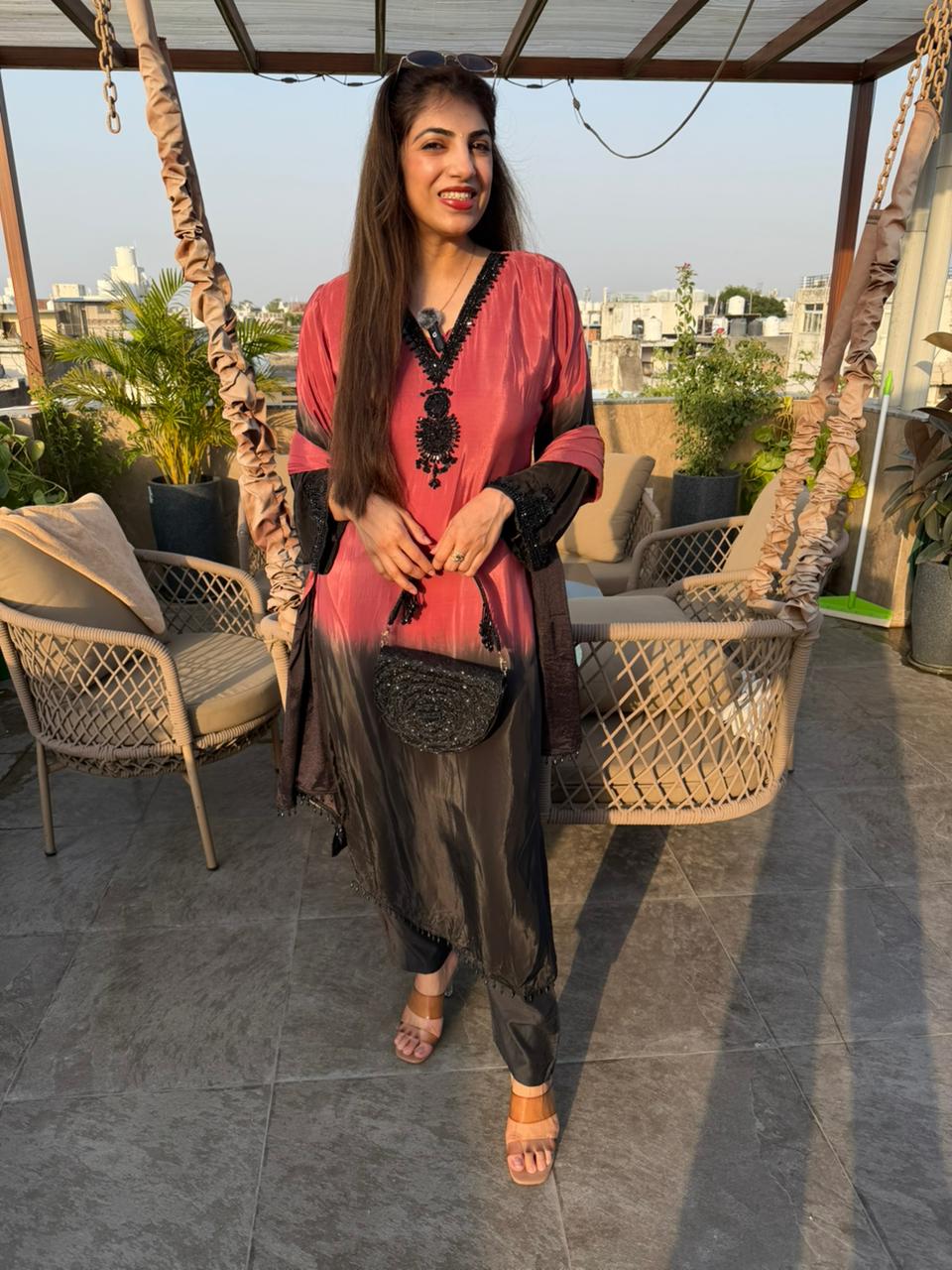 Pure crepe ombre 3 pc suit with complete handwork