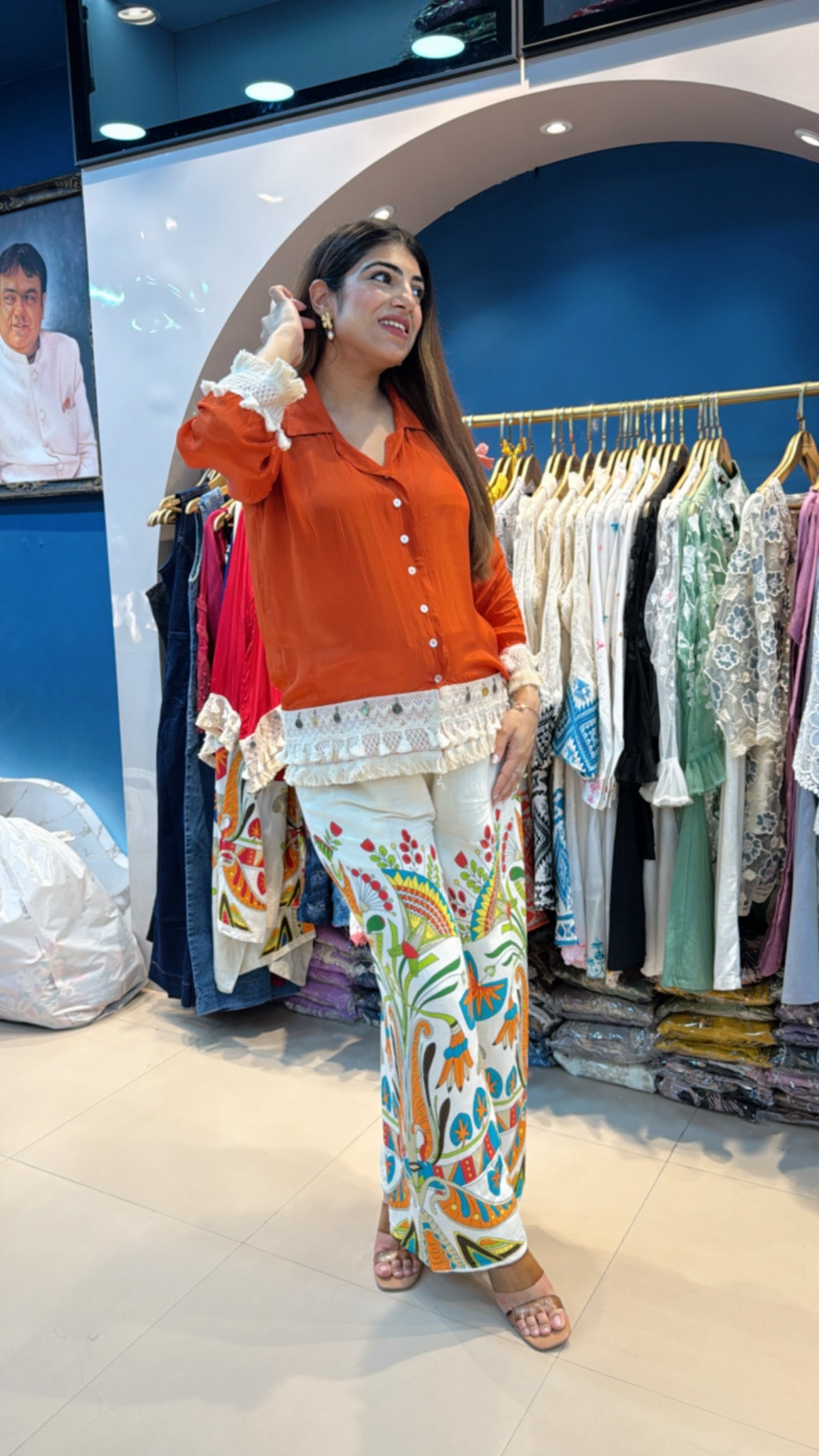 2pc Cotton-Muslin Co-ord Set Paired With Printed Plazzos
