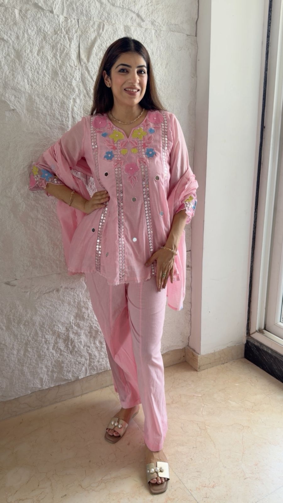 Mul cotton  peplum  set with  embroidery & dupatta