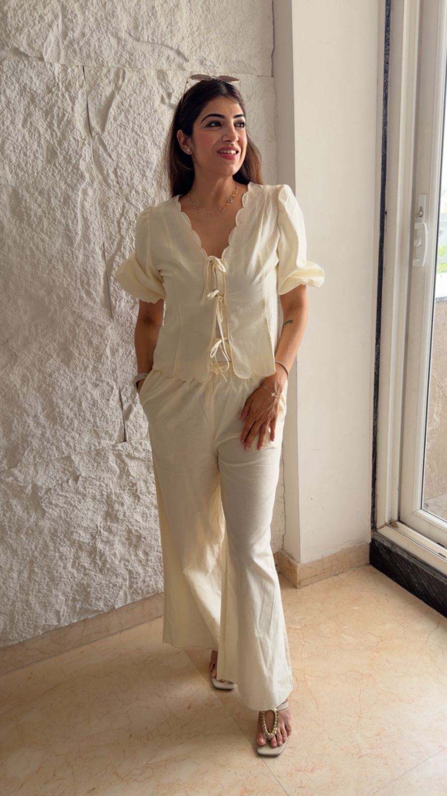 Tie up linen cotton 2 pc co-ord set