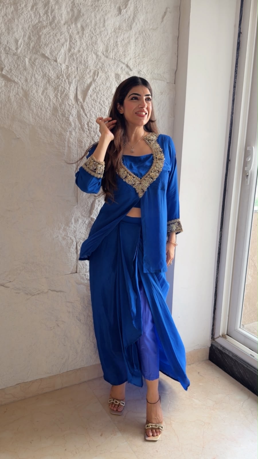 Crepe 3pc, indo-western with separate-inner with drep skit