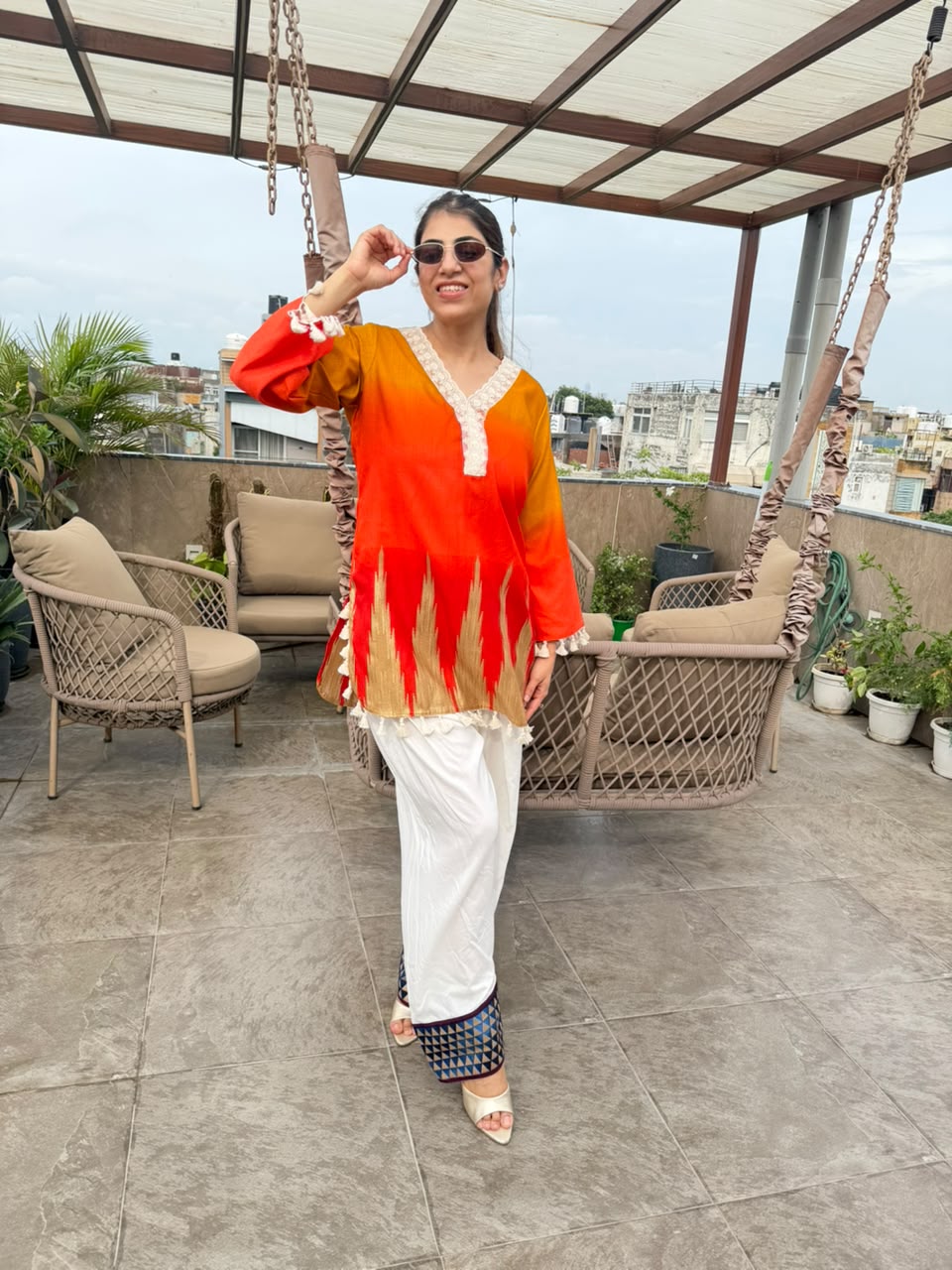 Cotton chanderi designer co-ord set with reon farshi salwar