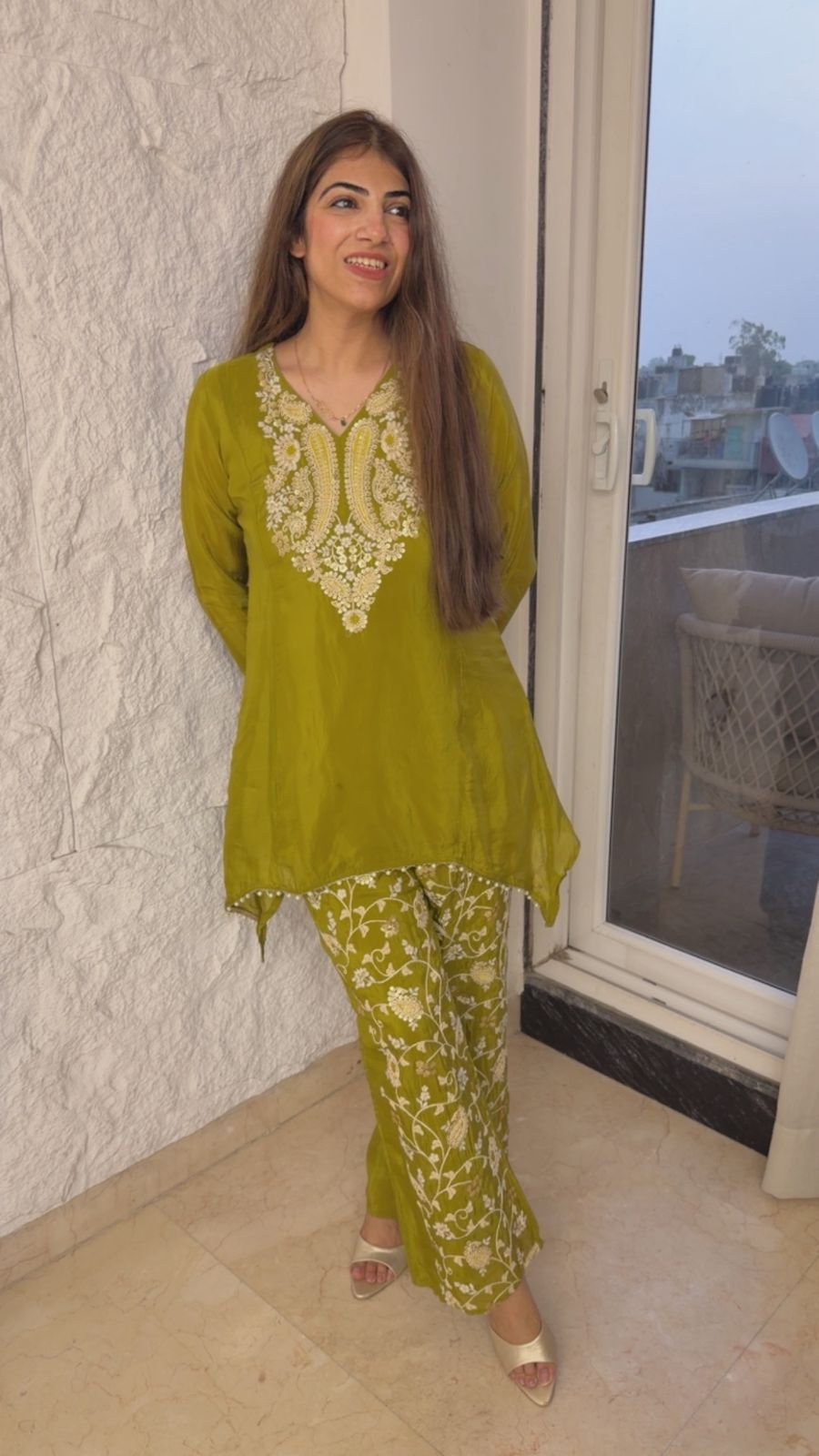 Chino c cut embroidered shirt with embroidered pants