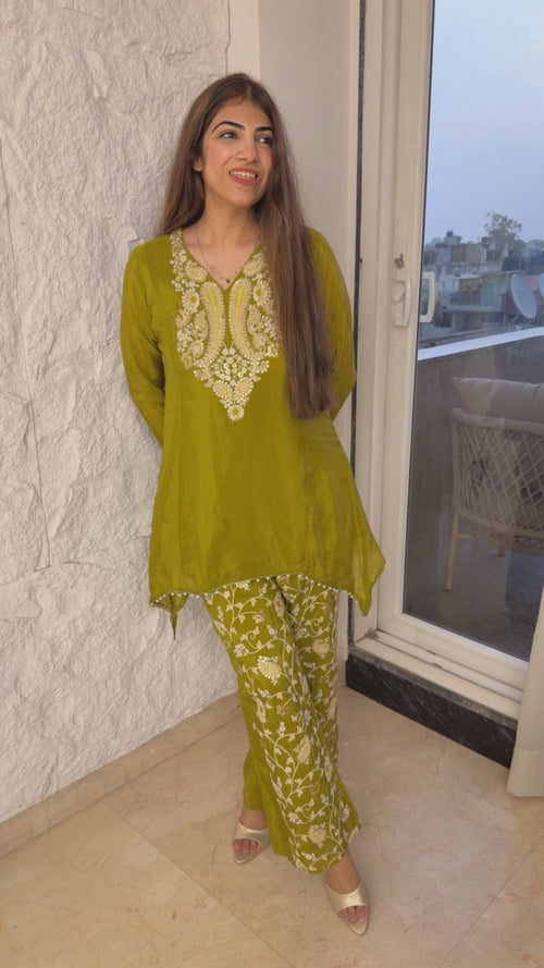 Chino c cut embroidered shirt with embroidered pants